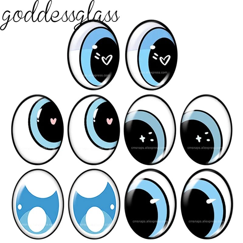 5pair Cartoon Doll glass Blue Eye Cute pupils hearts 10x14mm/13x18mm Oval photo glass cabochon demo flat back Making findings