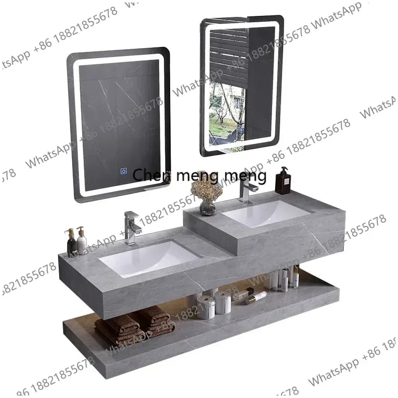 Z10Modern Bathroom Cabinets with Smart Mirror Slate Ceramic Double Washbasin Bathroom Vanity Parent-child Sink Bathroom Furnitur
