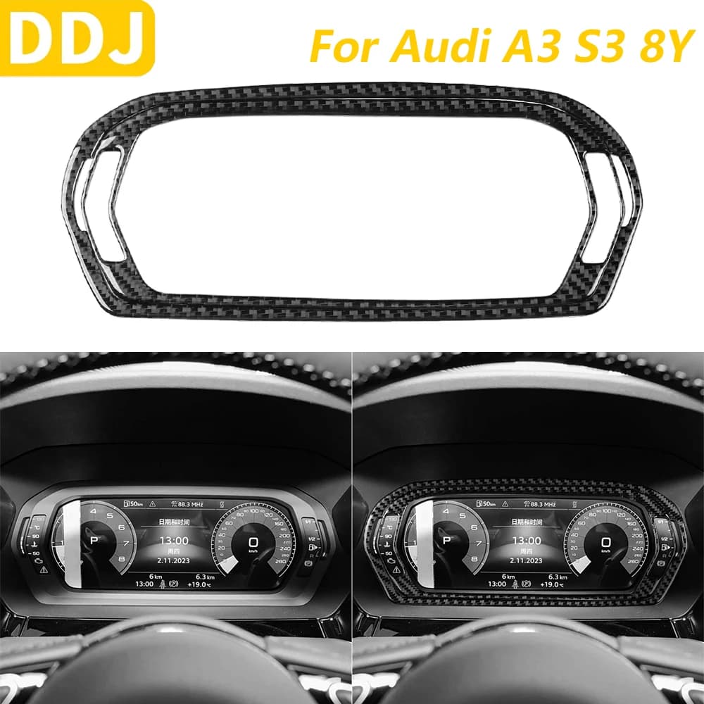 For Audi A3 S3 8Y 2021-2025 Real Carbon Fiber Dashboard Tachymeter Tool Surround Cover Panel Trim Accessories Auto Adhesive