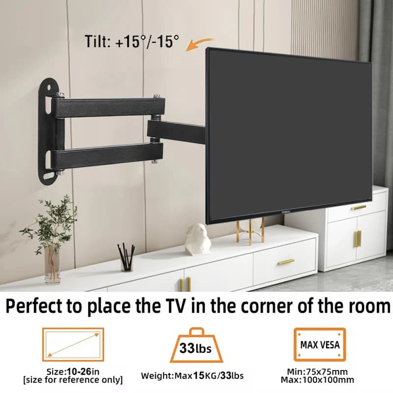 BEISHI Rack TV Wall Mount Brackets Swivel extension, Corner TV stand for 10-26" Monitor Max VESA 100x100