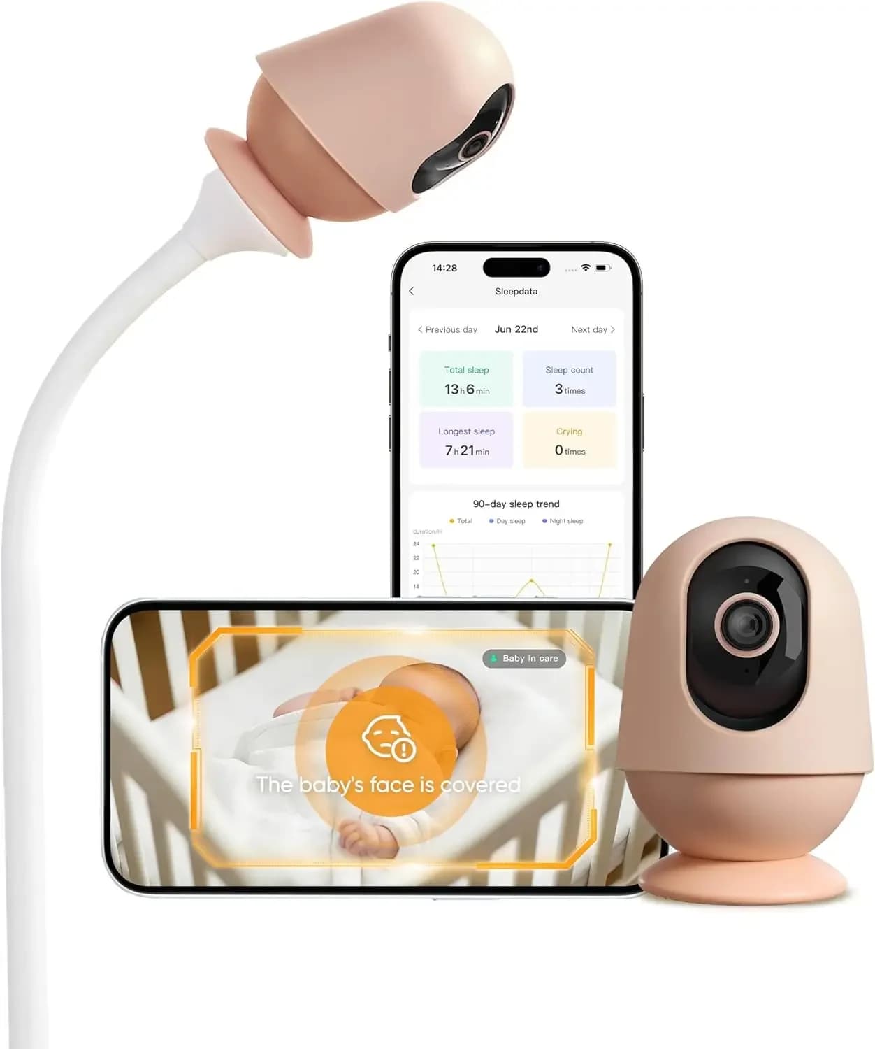 Monitor per Bambini Smart 4K, Visione Notturna Sicura per gli Occhi 950nm, 7 Funzioni AI, Telecamera per Bambini con App per Smartphone, Zoom 6X, Avvisi Istantanei (Pianto/Ragazzo che si Copre il Viso)