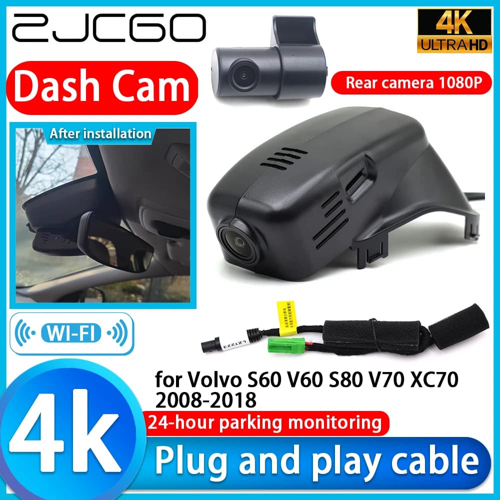 ZJCGO for Volvo S60 V60 S80 V70 XC70 2008-2018, Dash Cam DVR 4K with Sony lens, 24 Hour Monitor, Video Recorder