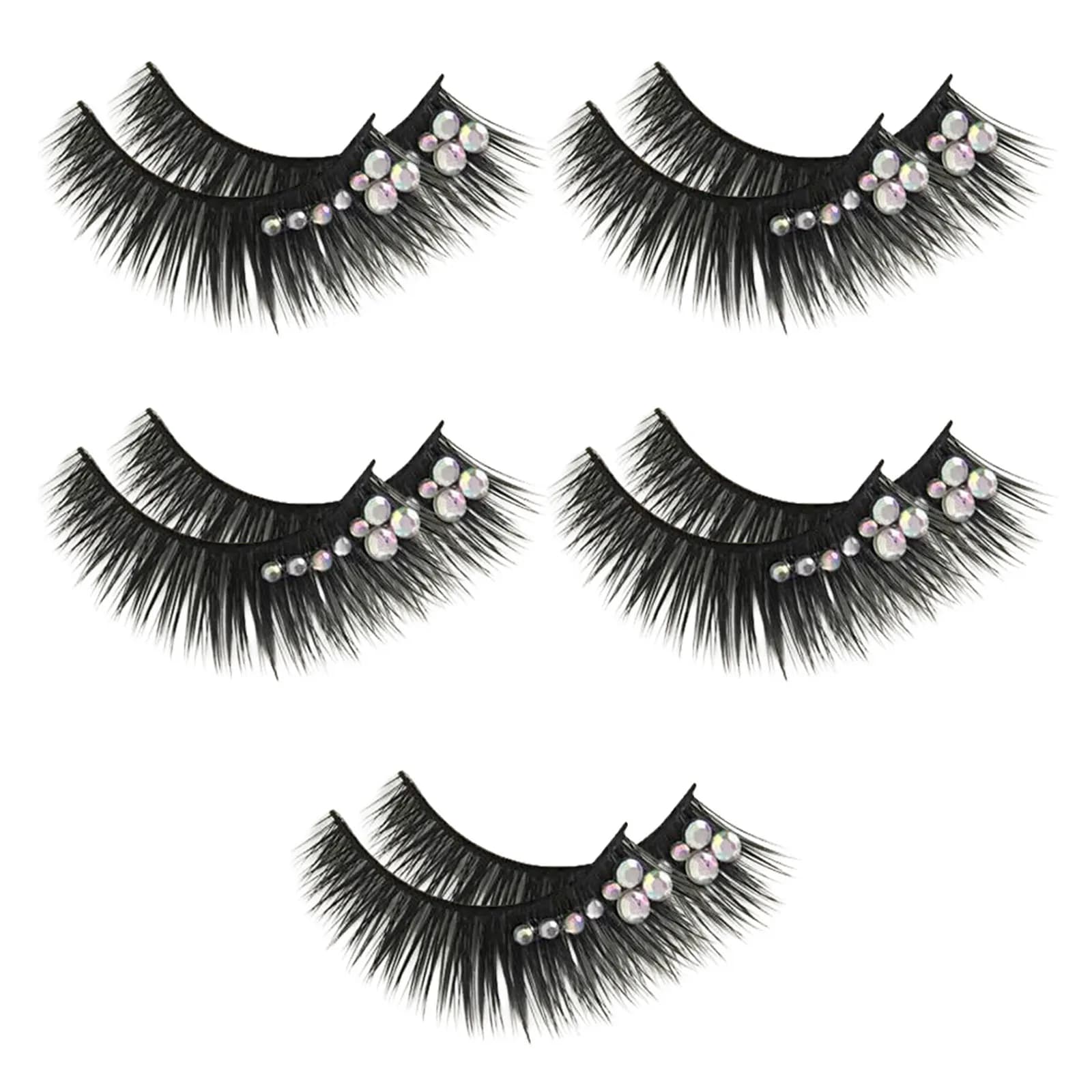 5 Paia di Ciglia Finte con Strass Diamantati per Danza Latina, Spettacoli, Feste, Club, Cosplay, Extension Ciglia Glamour Esagerate