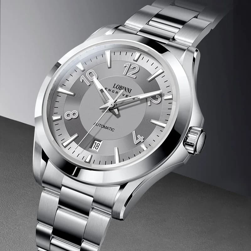 LOBINNI cinturino in acciaio inossidabile da uomo 41,5 mm designer di lusso puntatore luminoso maschile MIYOTA 8215 movimento orologi da polso automatici