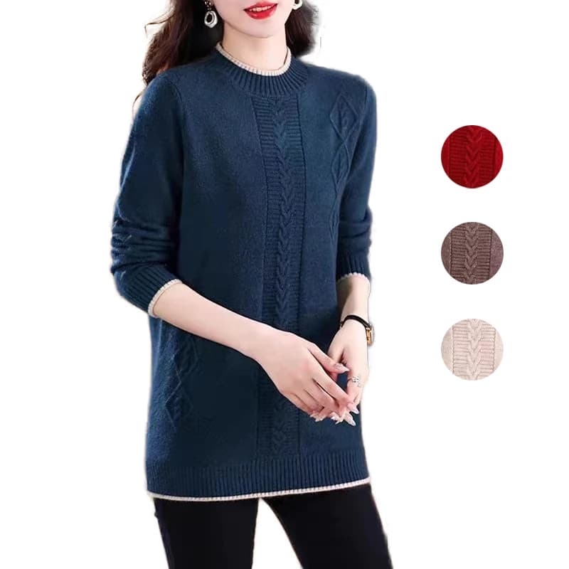 Maglione lavorato a maglia girocollo alla moda per donna Maglione a maniche lunghe autunno inverno Donna Street Warm Lady Pullover che tocca il fondo