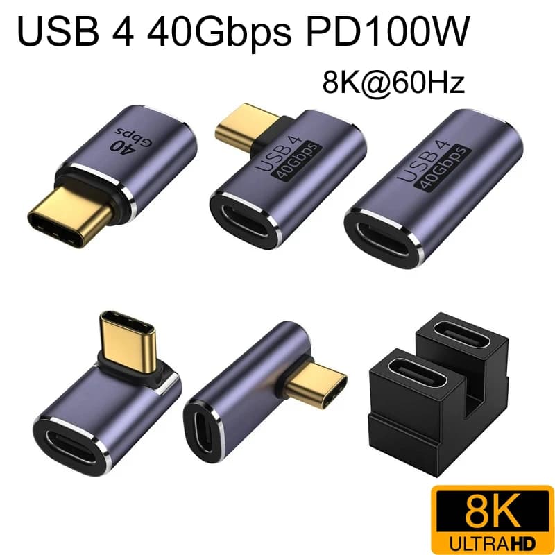 USB 4.0 PD100W 8K@60Hz Charger Connector 40gbps for Macbook 40Gbps High Speed USB C OTG U-Shape Straight Angle Male to Female Ad