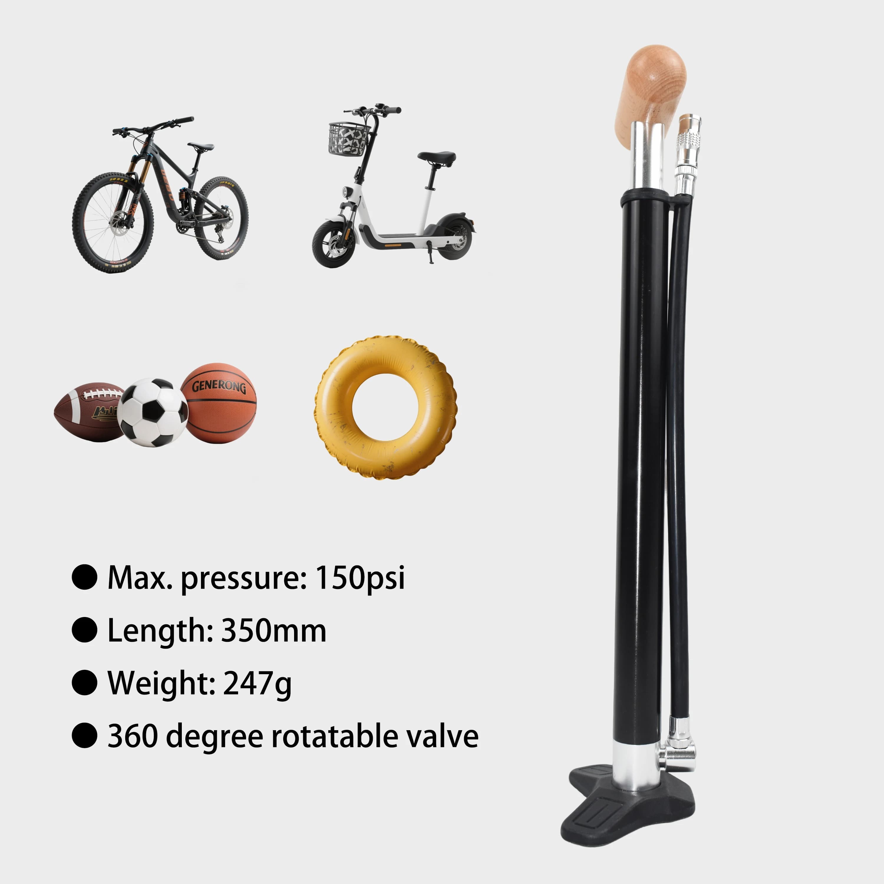 Mini pompa per pneumatici per bicicletta in lega di alluminio per valvola Presta e Schrader Gonfiaggio rapido portatile dei pneumatici per pompa a sfera per bici da strada di montagna