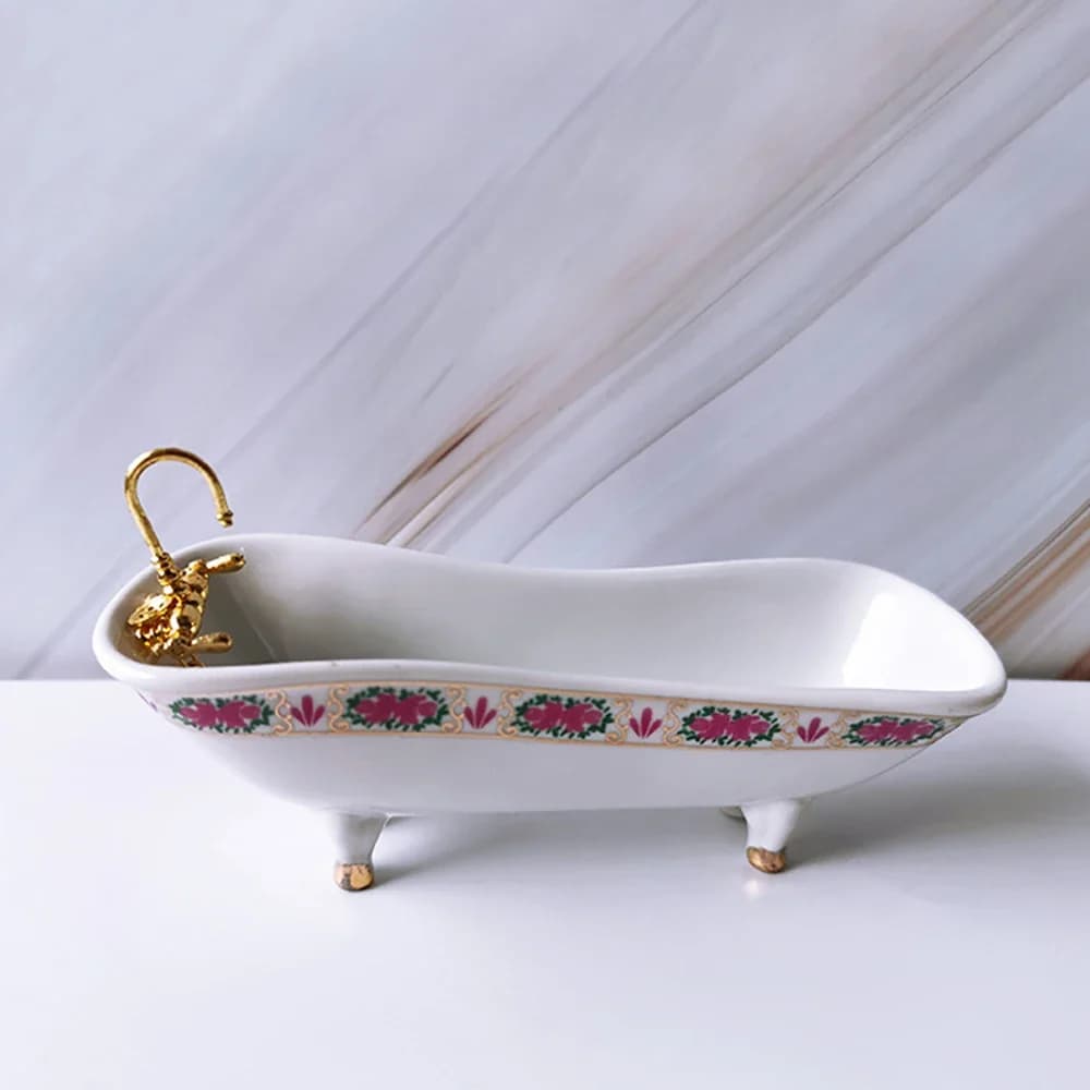 4 pezzi 1/12 accessori in miniatura per casa delle bambole mini set da bagno vasca da bagno specchio lavabo per la decorazione della casa delle bambole ob11