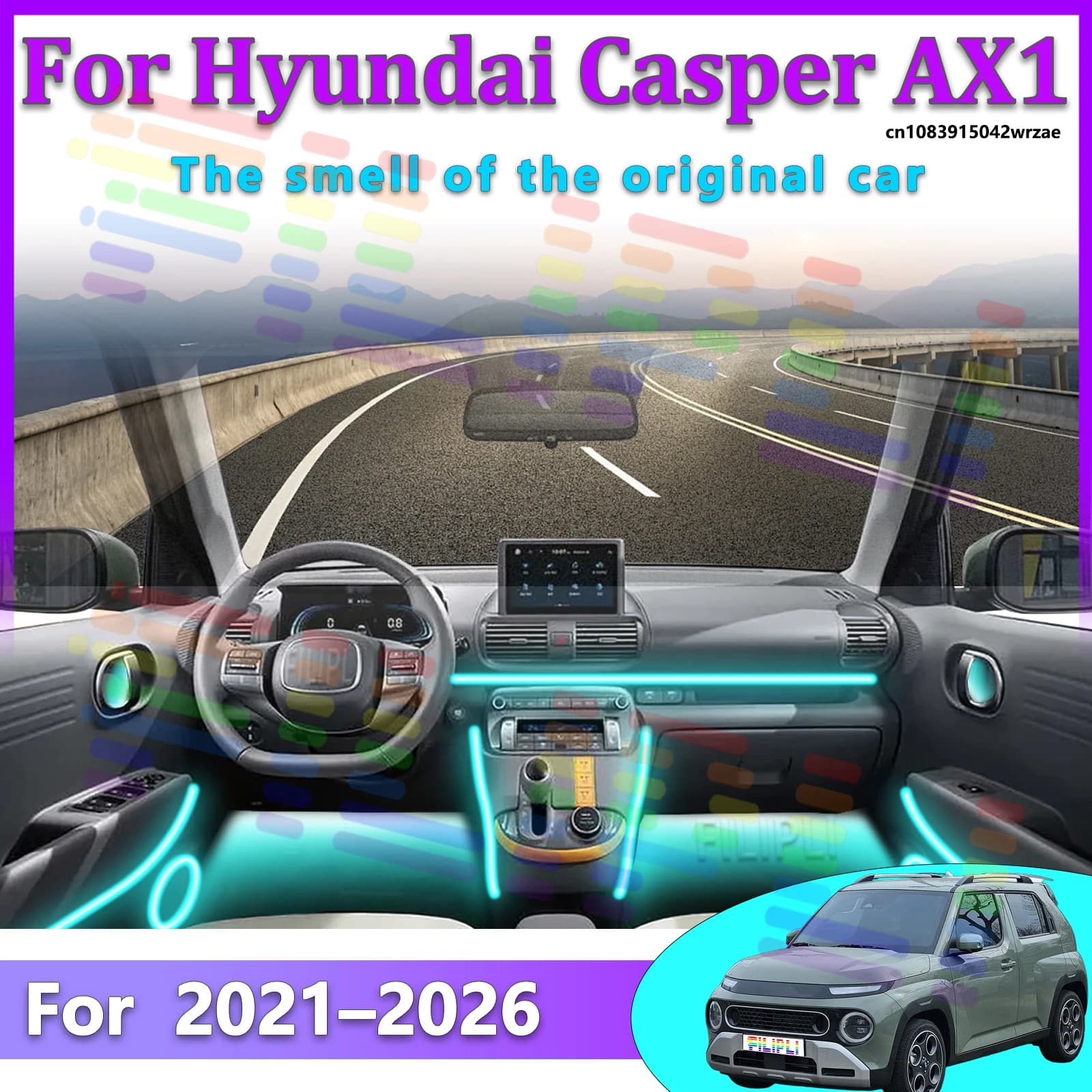Luci Ambientali LED per Auto Hyundai Casper AX1, Illuminazione Atmosferica Colorata, Striscia Neon per Interni Auto, Controllo App, 64 Luci RGB