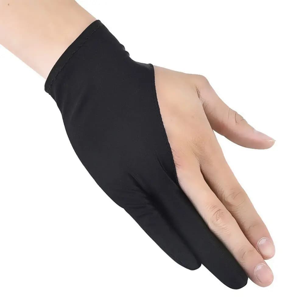 Guanto da disegno a due dita, 2 pezzi, per tavoletta grafica, materiale in nylon traspirante, riduce l'attrito, confortevole