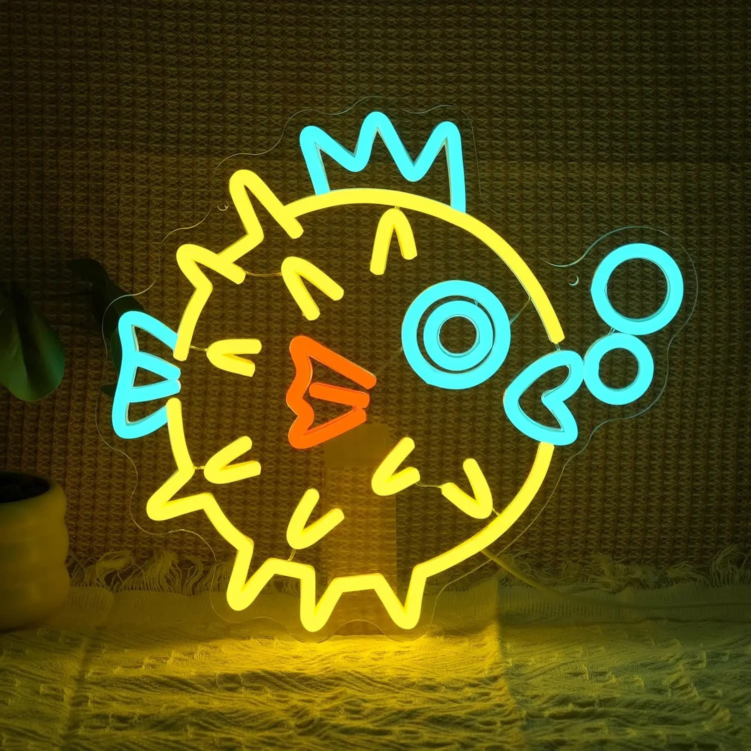 Insegna al Neon a Forma di Pesce Carino, Luce LED Dimmerabile USB per Zoo, Acquario, Piscina, Bar, Sala Giochi, Feste, Decorazione Murale