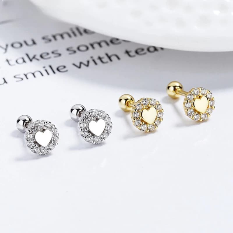 Orecchini da donna a forma di cuore con zirconi scintillanti, raffinati e alla moda, gioielli per tutti i giorni e per feste, ideali come regalo.