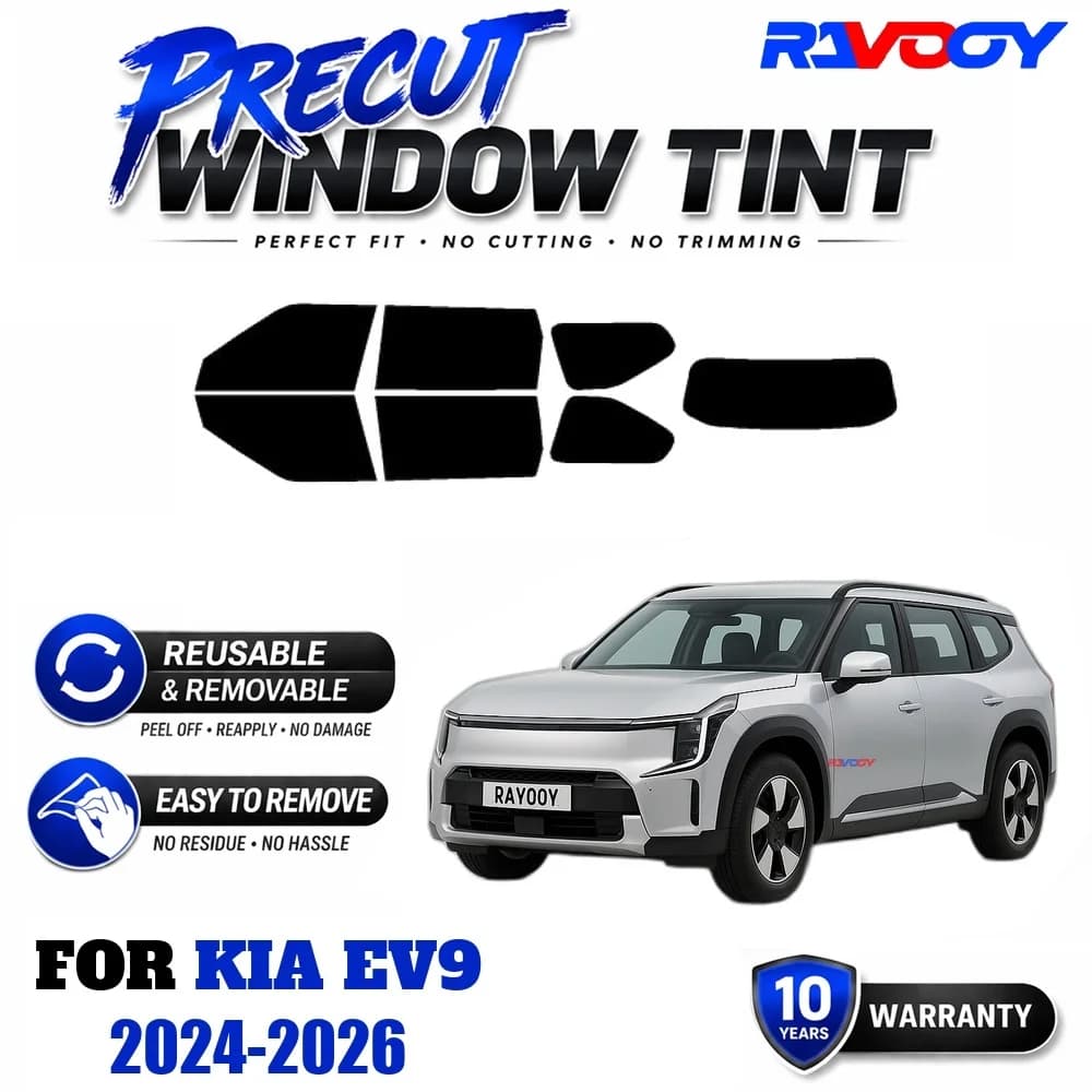 RAVOOY Precut Window Tint, Reusable Removable EPU Film, Custom Fit for Kia EV9 2024-2026, UV Heat Protection