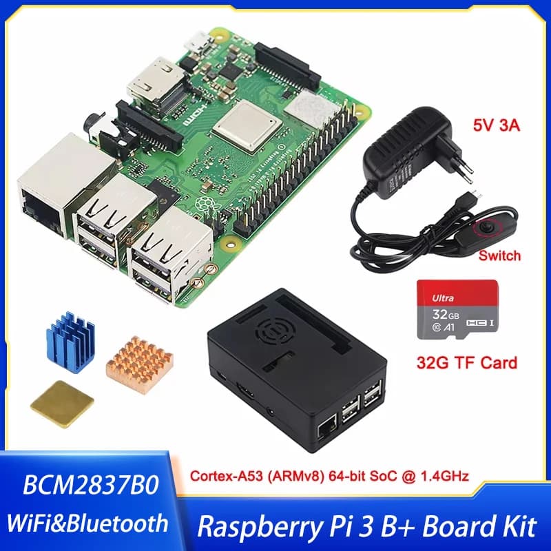 Raspberry Pi 3 Model B+ with CPU ARM Cortex-A53 Quad-Core 64-bit 1.4GHz, with WiFi and Bluetooth Optional for Raspberry Pi 3B+