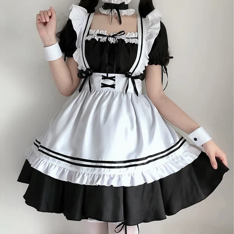 Costume da cameriera Kawaii Lolita Cosplay Anime Abito sexy Ragazza giapponese carina Manica corta con volant Grembiule Abito da studentessa Cosplay