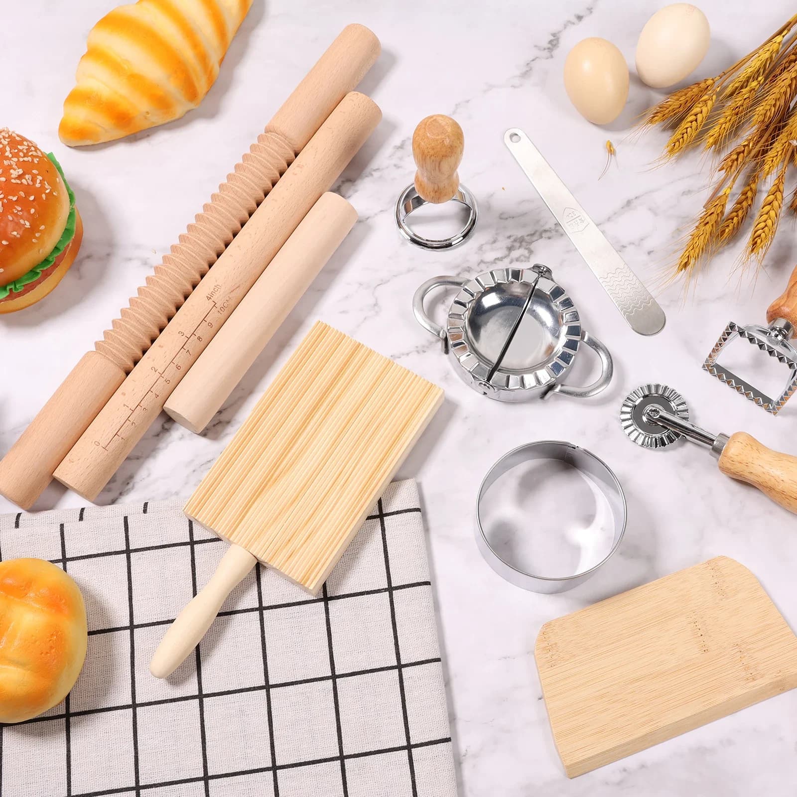 Kit di Utensili per Fare la Pasta, Set Efficiente per la Preparazione della Pasta con Mattarello in Legno, Tagliapasta, Tagliabiscotti, Utensili da Cucina per Gnocchi