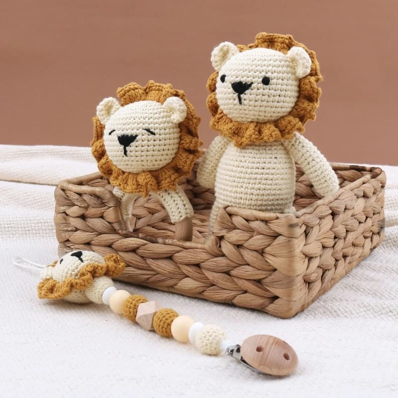 Baby ciuccio Clip Crochet-Lion masticabile dentizione braccialetto succhietto catena ragazzo ragazza massaggiagengive neonato doccia regalo QX2D