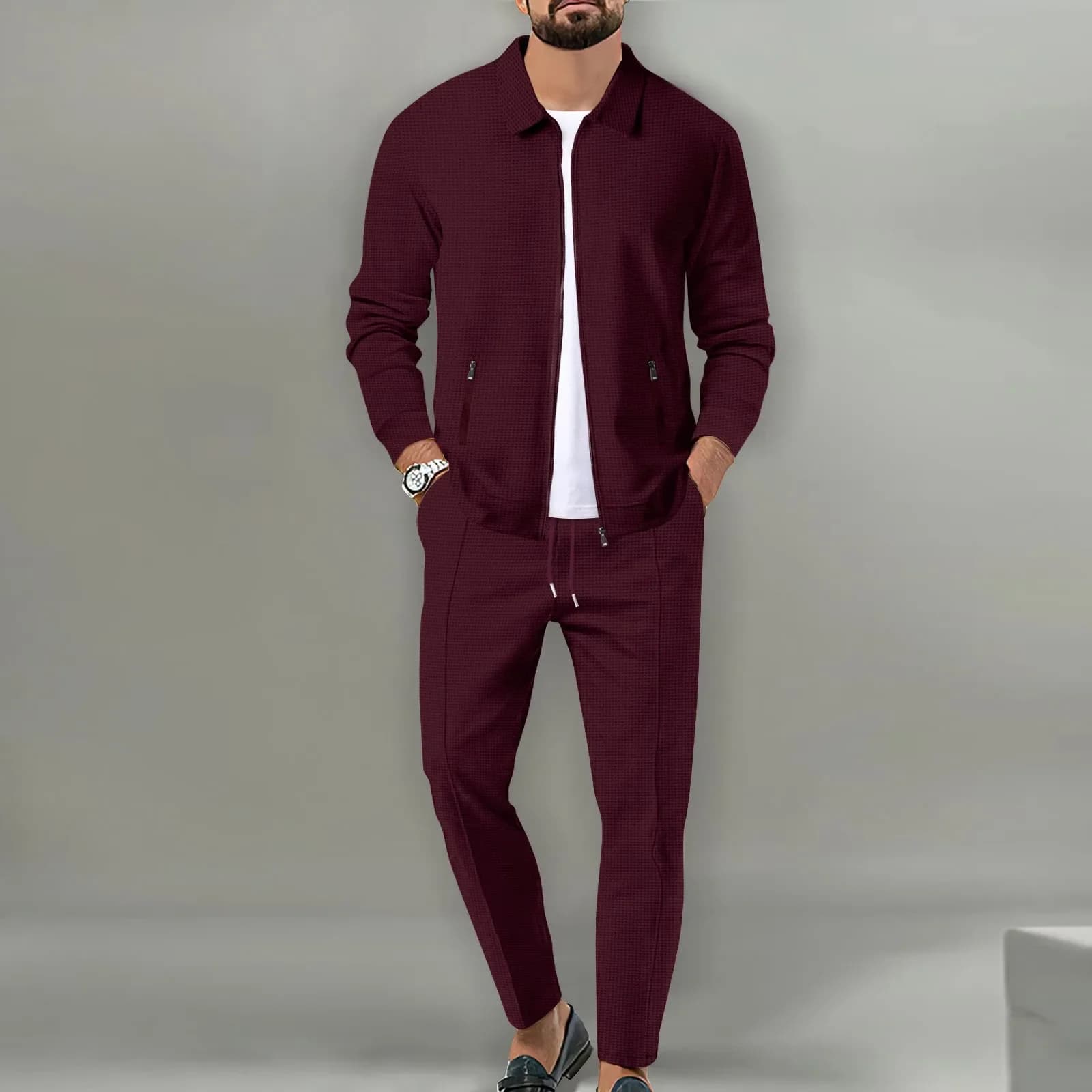 Nuova Tuta Sportiva da Uomo Primavera-Autunno 2025, Giacca e Pantaloni in Tinta Unita, Completo Casual Sportivo per Giovani