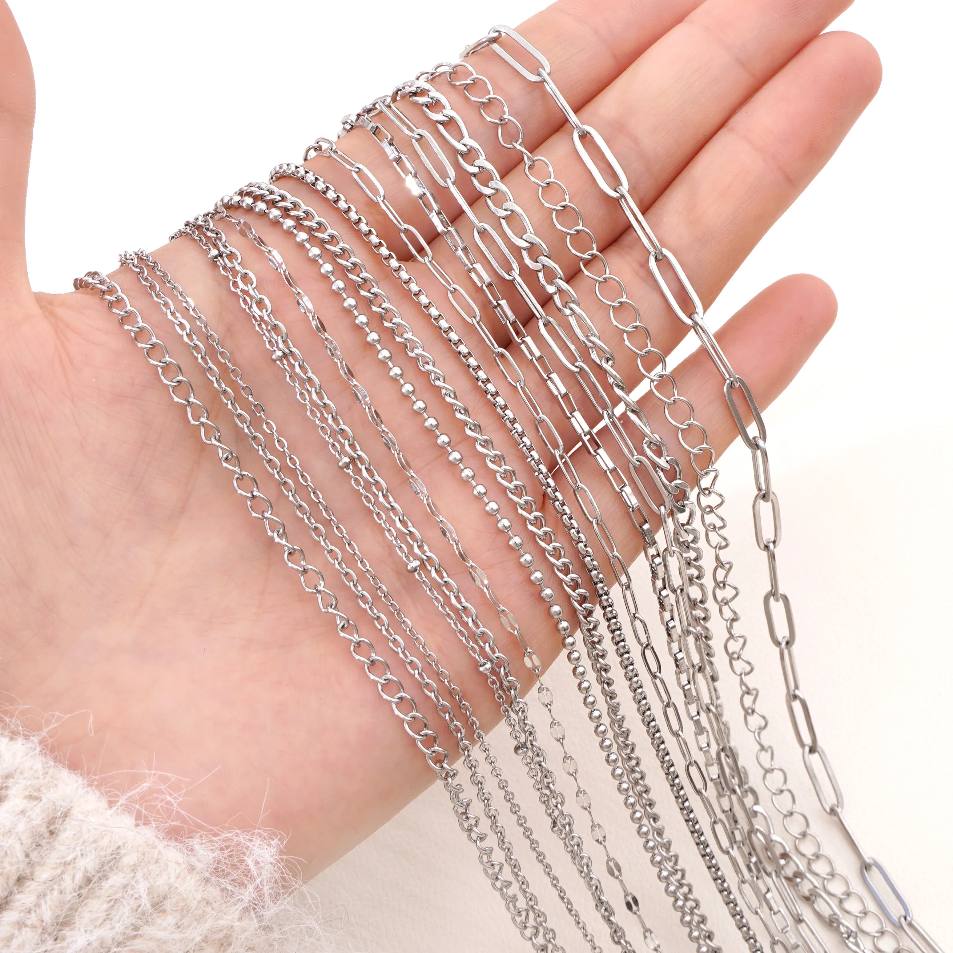 Catena in acciaio inossidabile da 1m/lotto, catena a maglie a croce per donna, catena sottile fai da te per braccialetti e collane, colore argento, per la creazione di gioielli punk.