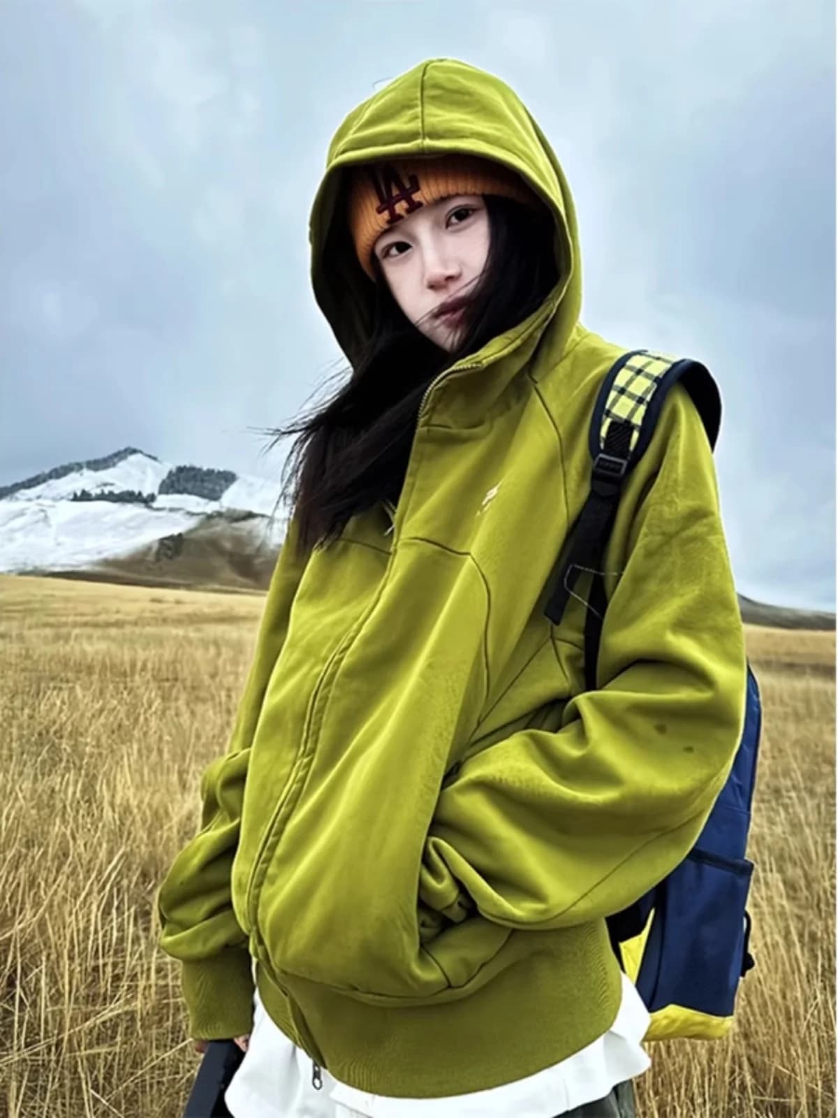 American Retro Hoodie Jacket Women Early Spring Oversize Heavyweight Pure Cotton Zipper Open Cardigan Trendy Brand Top