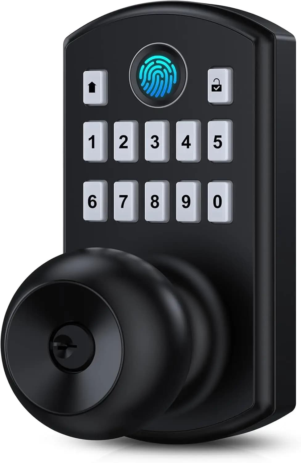Serratura per Porta con Impronta Digitale e Manopola, Modalità Passaggio Facilitato, Accesso con Codice Biometrico in Nero Opaco