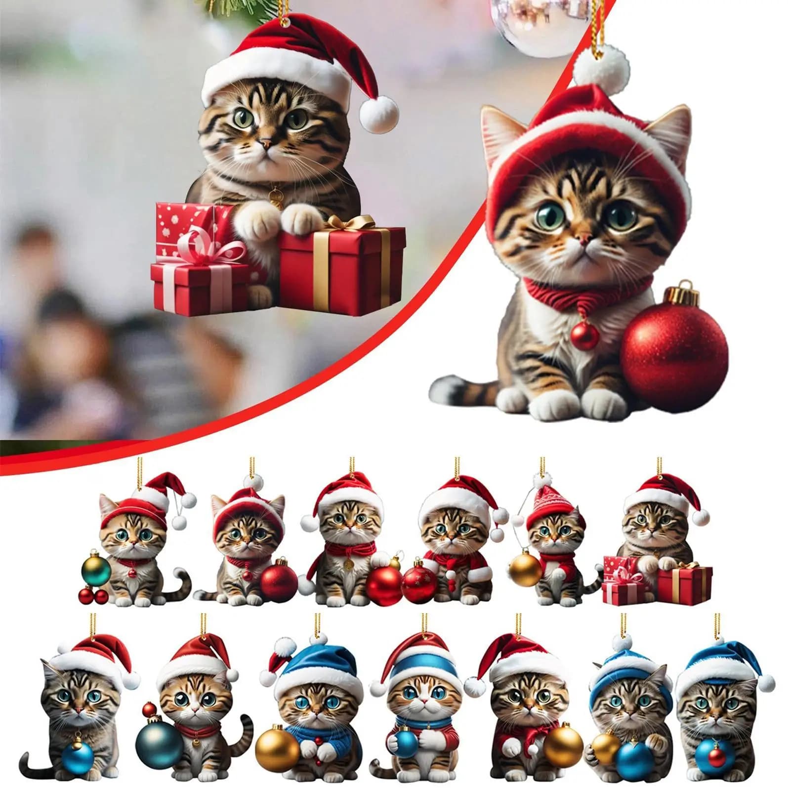 6/7 pezzi 2D gatto divertente appeso ornamento per albero di Natale ciondolo animale ornamenti per specchietto retrovisore regali per auto animali decorazioni appese