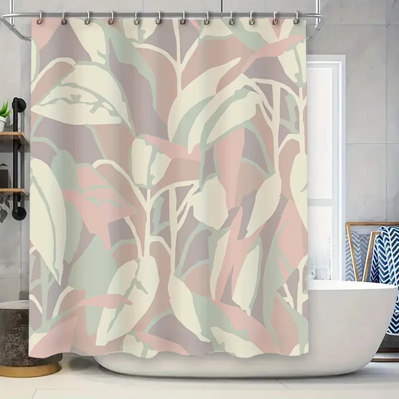 Tenda da doccia per decorazioni per il bagno con design a foglie Stampa elegante per la decorazione del bagno Tappetino da bagno resistente all'acqua in tessuto morbido