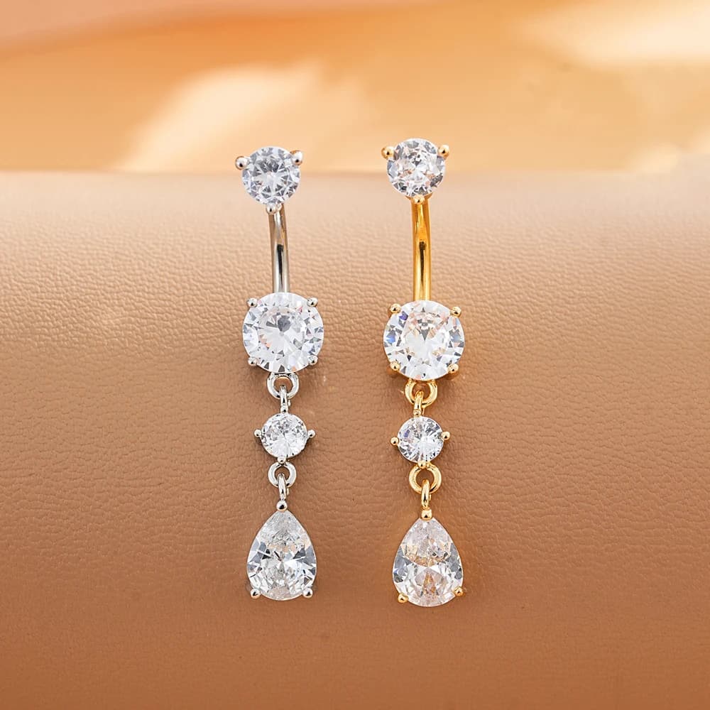 1pc Long Dangled Belly Button Ring Belly Piercing Nombril 14G Stainless Steel Flower Butterfly Cuved Navel Piercing Jewelry Gift