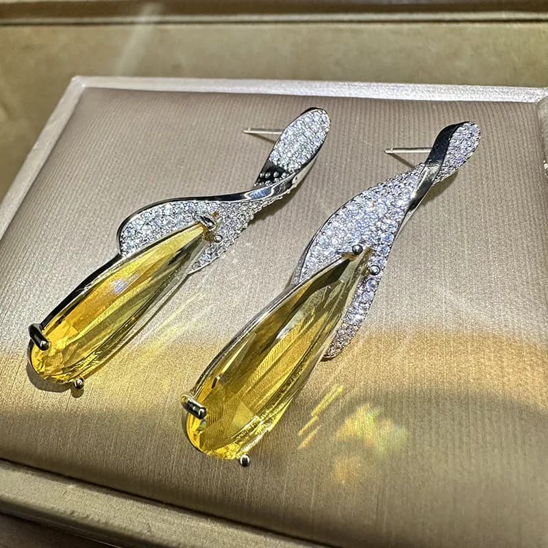 Orecchini Pendenti a Goccia Grande in Cristallo Giallo per Donna, Accessorio per Abito da Festa di Compleanno, Banchetto, Regalo di Natale con Ago per Piercing