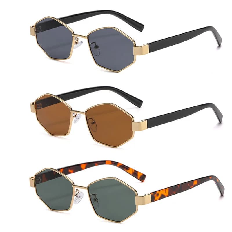 Polygonal UV400 Sports Sunglasses for Men Women Retro Solid Hinge Metal Frame Sun Glasses Eyewear Outdoor Eye Protection Glasses