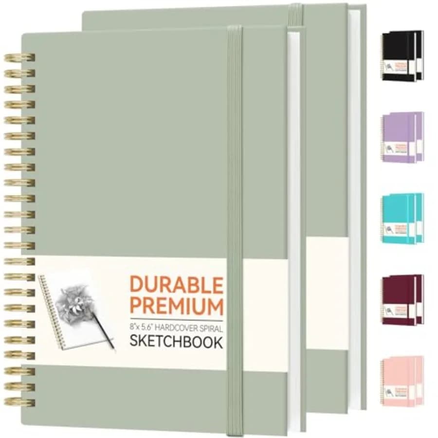 2 Pack Blank Spiral Notebook, 8"x 5.6"Hardcover Sketch Book, 100GSM Thick Paper, Art Sketchbook for Women and Adult, 100 pages/