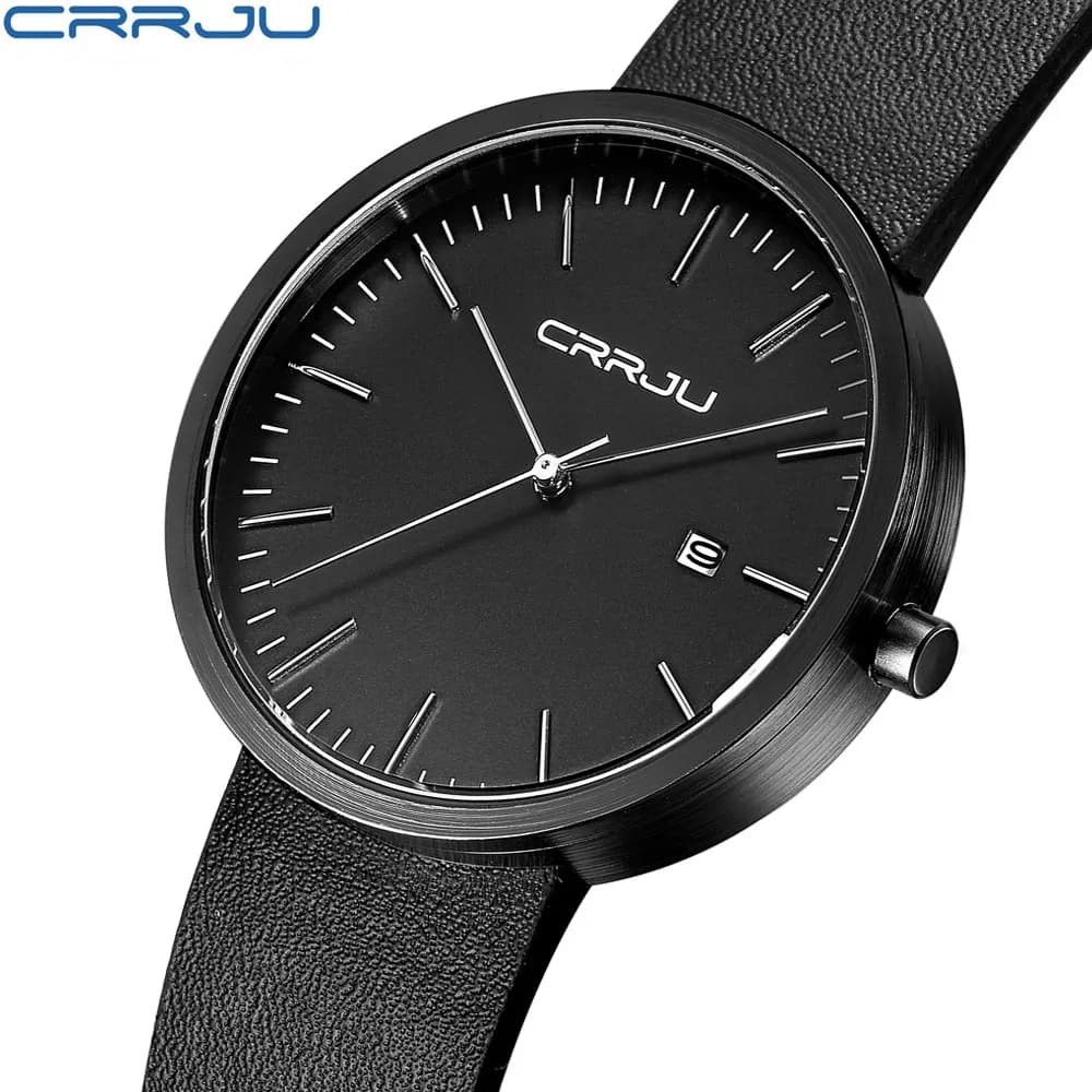 CRRJU Men Original Desgin Clock Fashion leisure Dress Quartz hour Business leather Watch Male Relogio Masculino