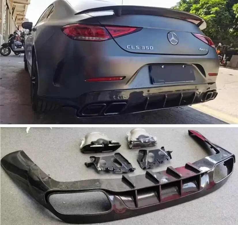 For Benz W257 Cls260 Cls300 Cls350 Cls53 Real Carbon Fiber car Rear Bumper Lip Diffuser Spoiler Body Kit Exhaust 2019+