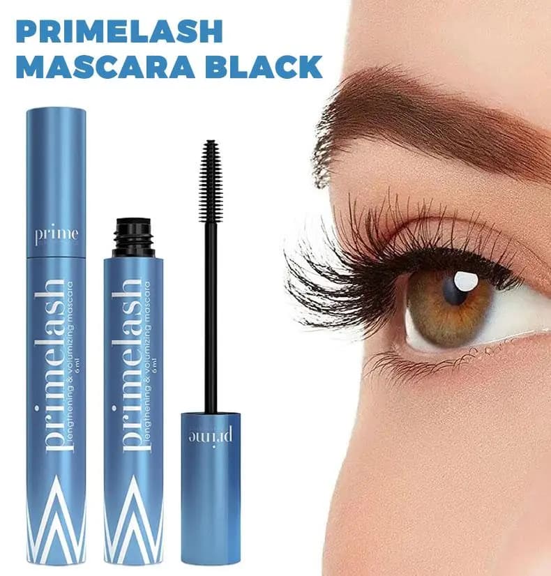 Waterproof mascara with long black silk fibers and curls that does not bang and extends into a spiral make-up
