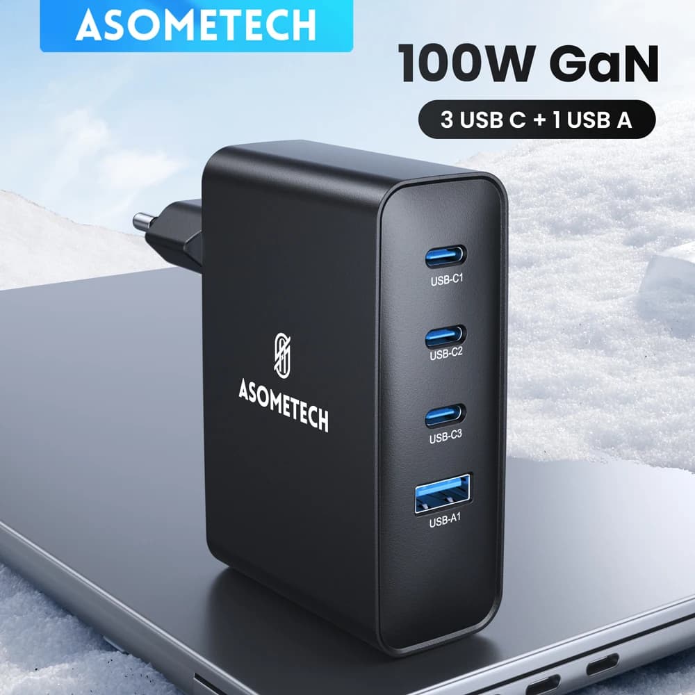 Caricatore USB GaN ASOMETECH da 100 W per laptop MacBook Ricarica rapida per Samsung Xiaomi Carica PD USB tipo C per iPhone 15 14