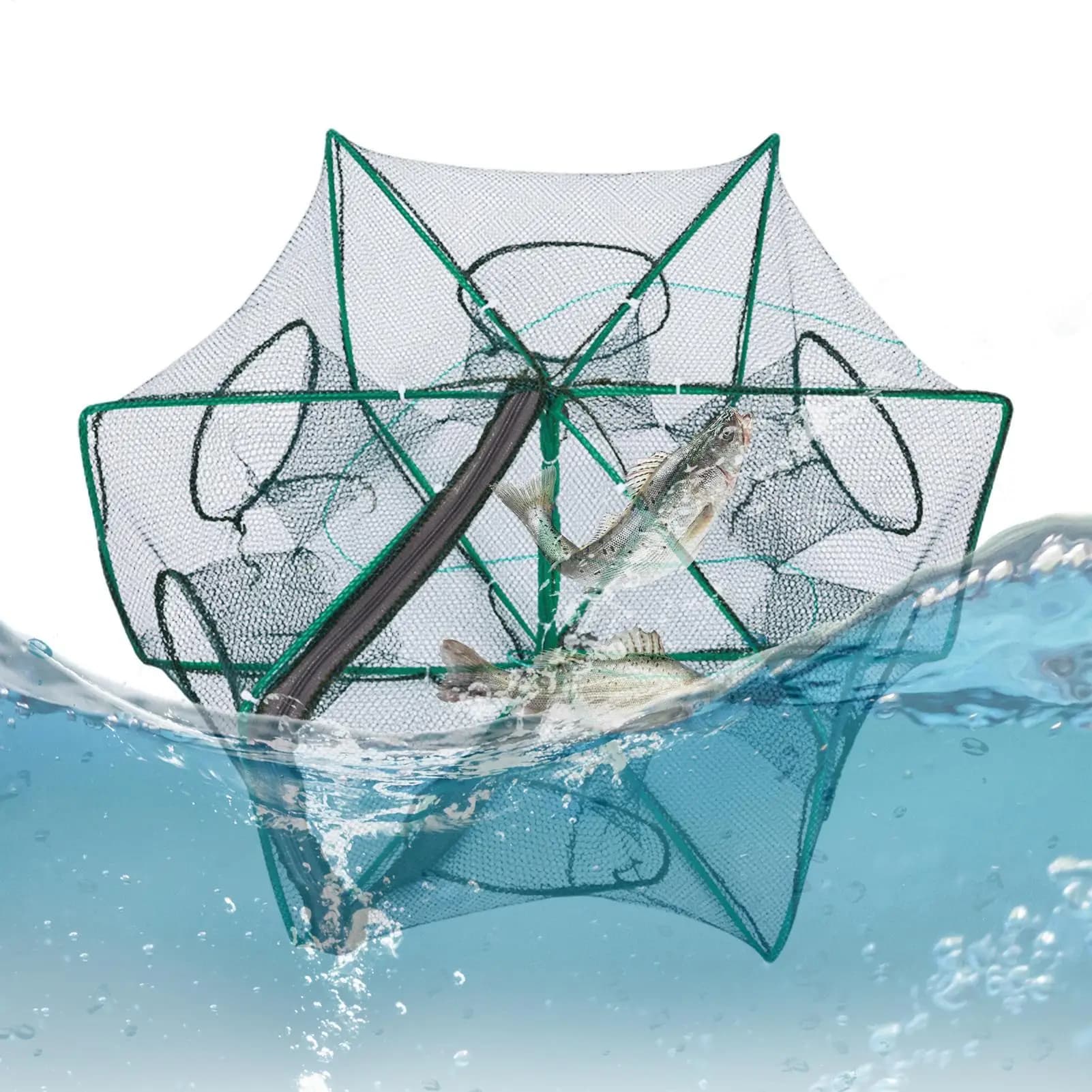 Trappola da pesca pieghevole a 6 fori con cerniera, rete da pesca portatile leggera, gabbia per granchi e gamberetti per la pesca all'aperto, accessorio da pesca