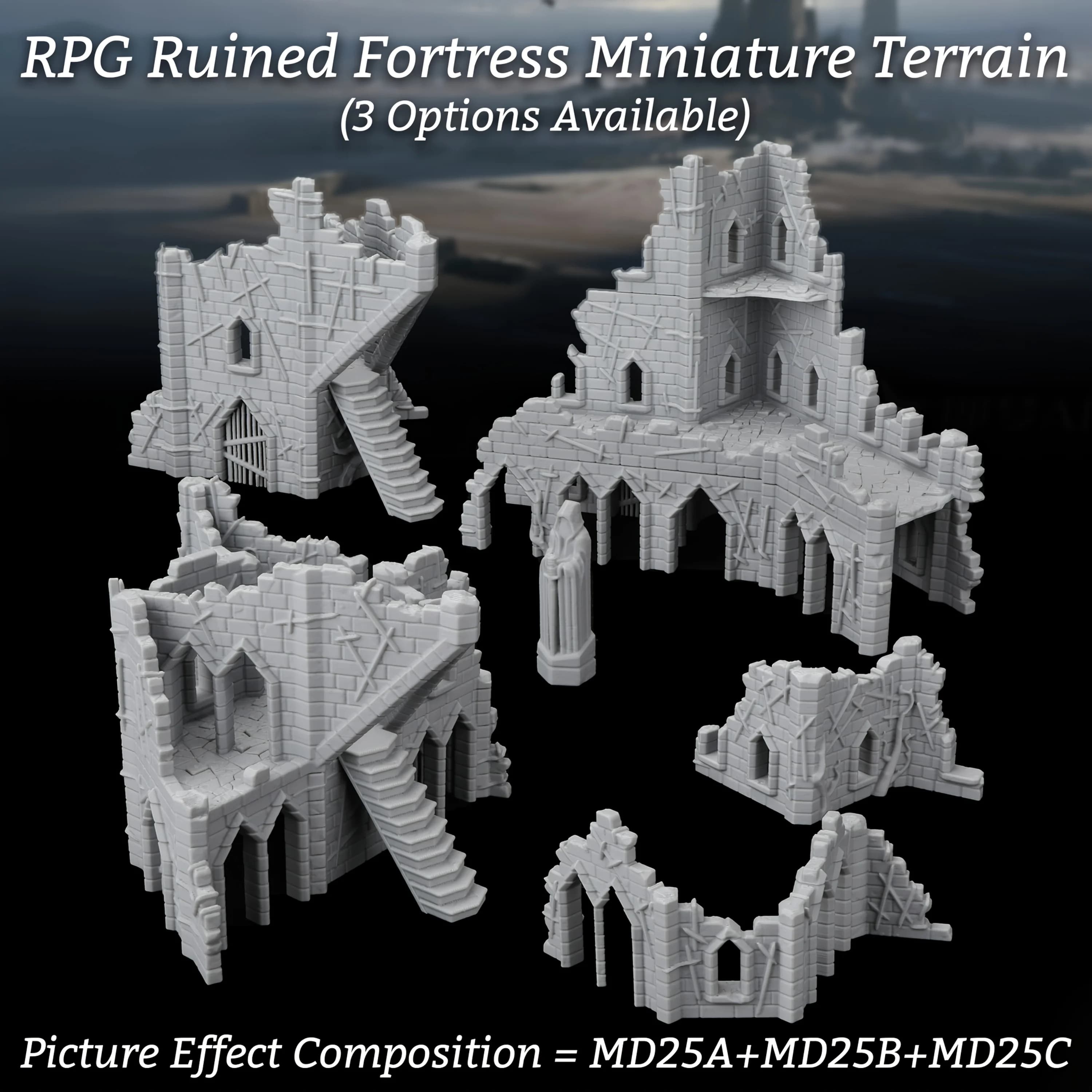 Set di Terreni in Miniatura per Fortezze Danneggiate, Edifici Rottoli per TRPG, Strutture Modulari per la Creazione di Scene di Giochi da Tavolo