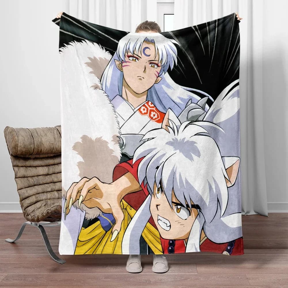 Coperta con stampa di cartoni animati Inuyasha Divano grande Coperta morbida e calda in flanella da campeggio, all'aperto, picnic, viaggi, coperta per aereo.