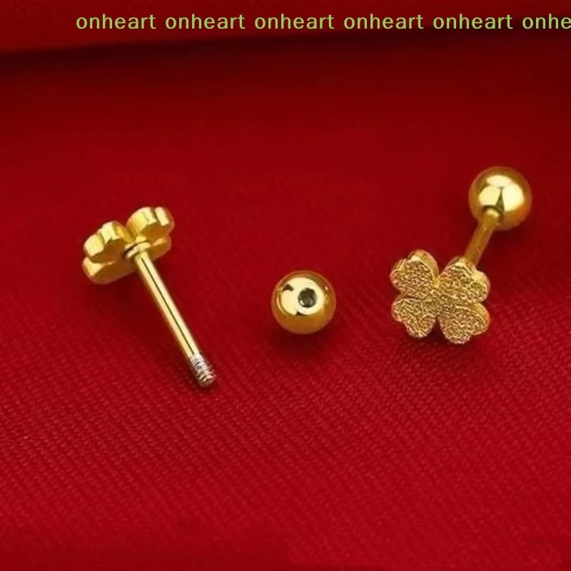 2 orecchini a lobo da donna in acciaio inossidabile satinato a forma di quadrifoglio, ipoallergenici, con chiusura a vite, per cartilagine ed elice, idea regalo