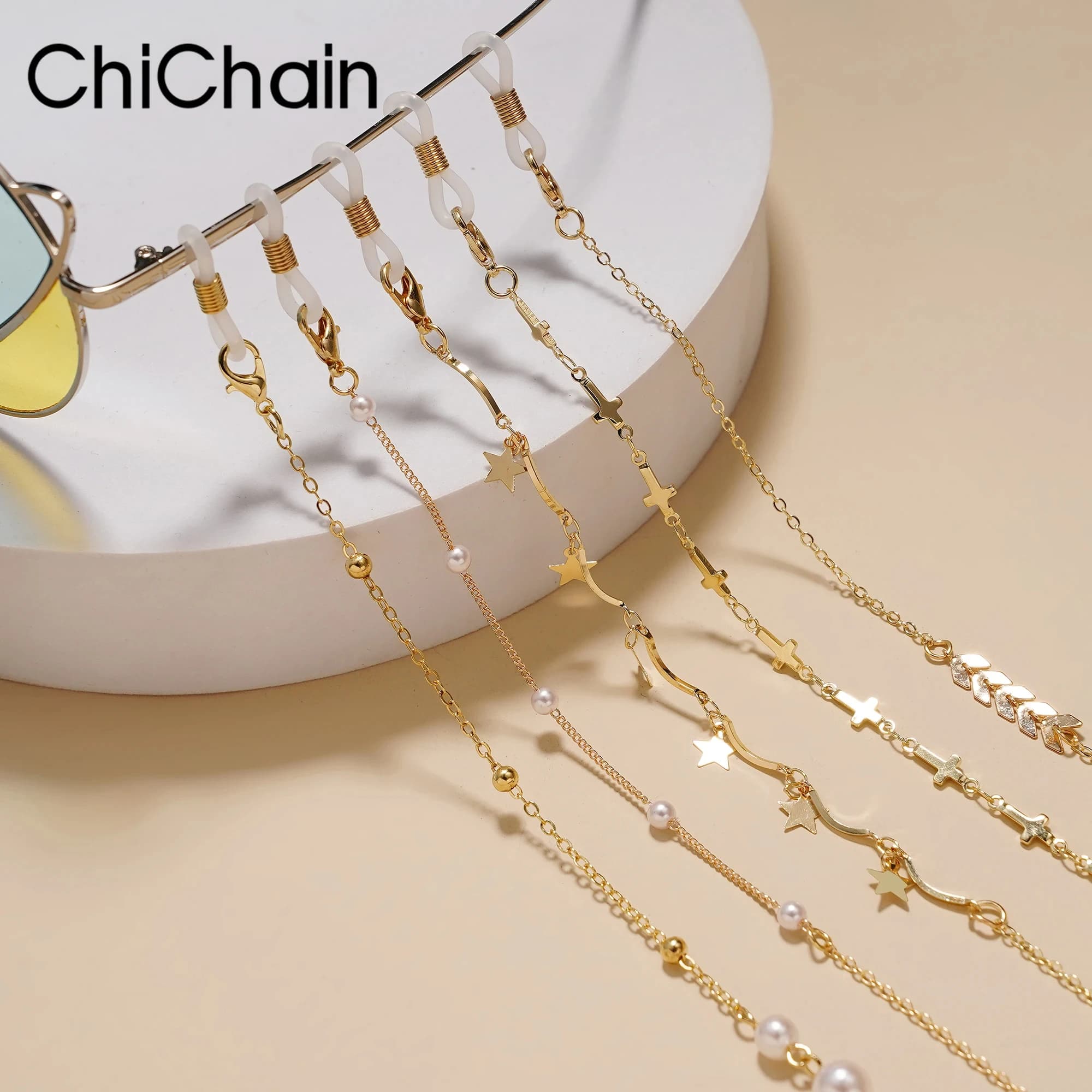 2022 nuove perle occhiali da sole catene Gold Star occhiali da vista catene donna occhiali da sole collana porta occhiali accessori di fissaggio