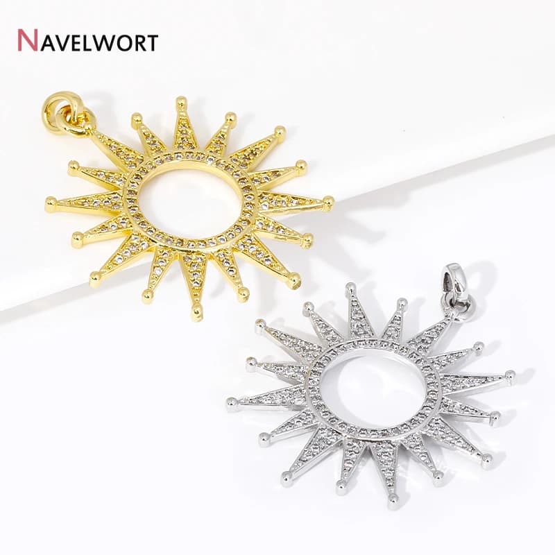 18K Gold Plated Brass With Zircon Sun Flower Pendant Hollow Sun Charms Pendant,For Necklace Making Accessories Jewelry Materials