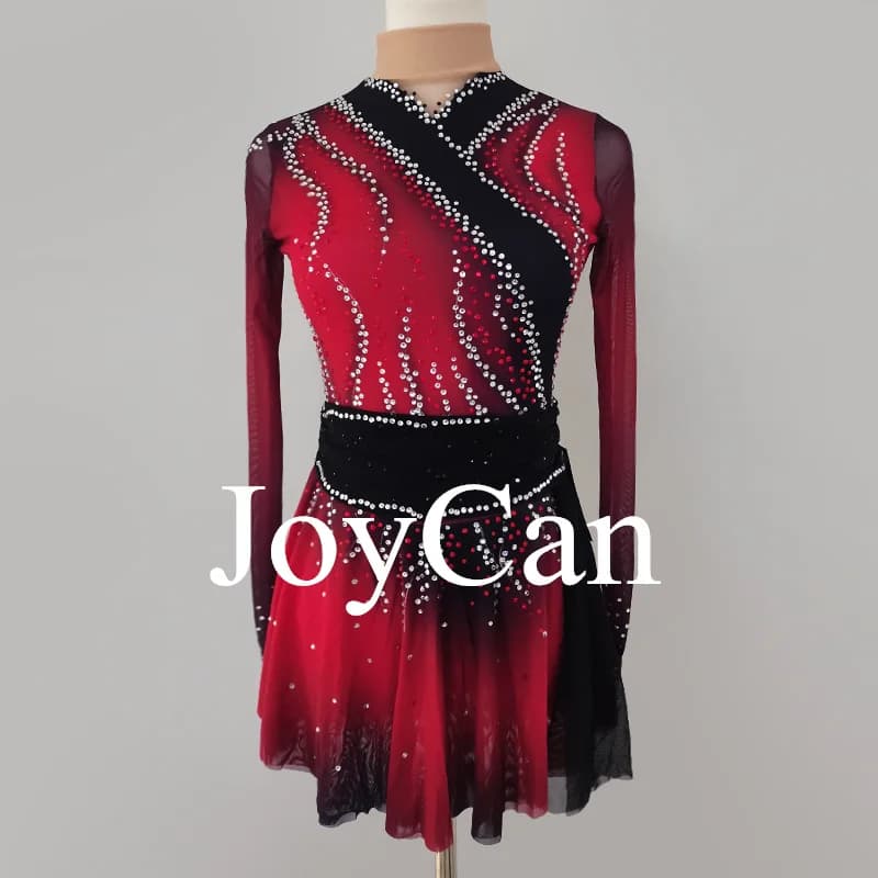 JoyCan Bambini Strass Lucidi Cheer Mesh Maniche Lunghe Figura Pattinaggio Su Ghiaccio Abito da Ballo per Ragazze BD9984