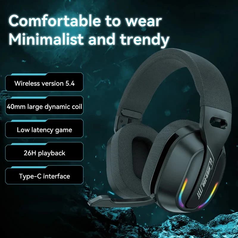 Gaming Wireless B500 Over-Ear Headphones with RGB Light, Bluetooth 5.4, Audio Bass, 60 Hours Autonomy for PC and Phone