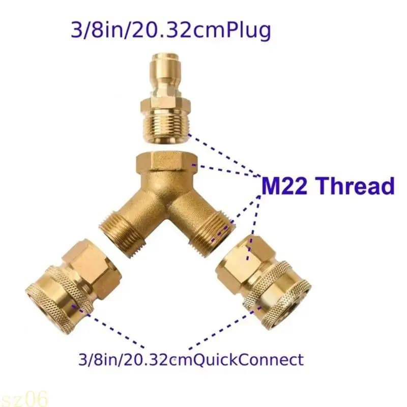 Q2Q4 Tubo da giardino Collegamento rapido Adattatore triplo splitter Connettore per tubo acqua da 3/8 pollici Rondella per