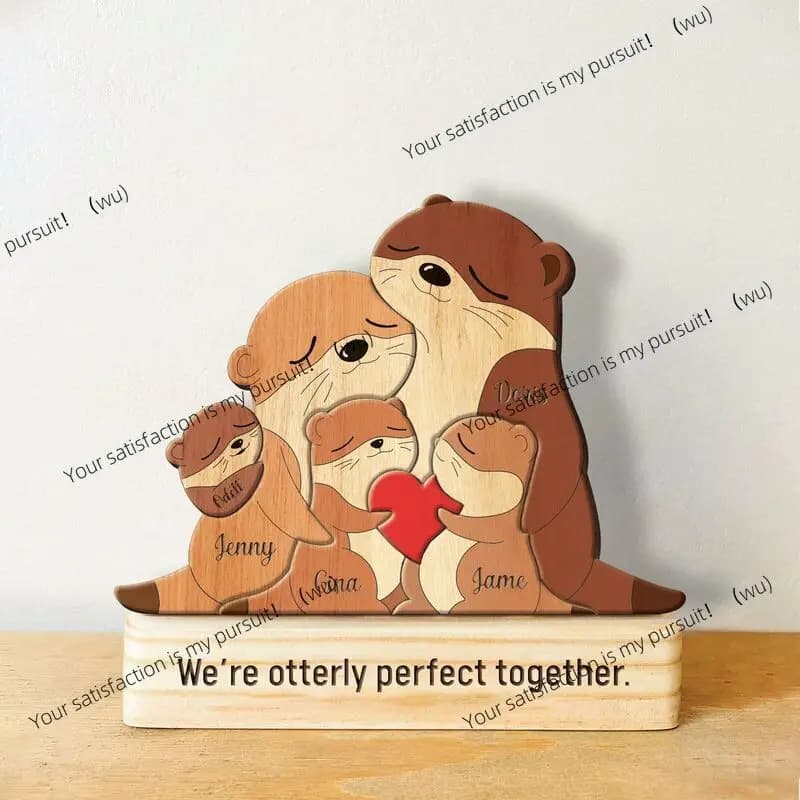 Personalized sea otter wooden puzzle 2-5 names pine puzzle ornament holiday gift