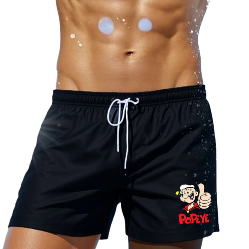 Men's trendy printed popeye beach pants, lightweight and breathable quick drying shorts, daily wear for beach vacation swimming