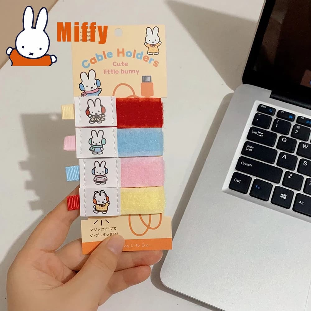 Portacavi Kawaii Miffy Cinghie avvolgitori per cavi con coniglio carino Incredibili organizzatori riutilizzabili in filo di velcro Linea dati Regalo per ragazza