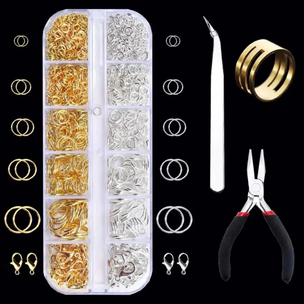 Kit di Componenti per Gioielli con 12 Griglie, Anelli Aperti, Chiusure a Catena, Kit per Creazione Gioielli Fai da Te, Catena di Estensione, Kit di Riparazione con Pinze