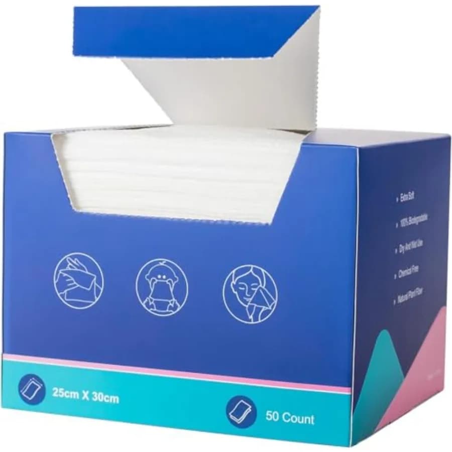Disposable Face Towels, 50 Counts/Box - Soft and Lint-Free Facial Cleansing Wipes for Makeup Removal, Travel and Home Use