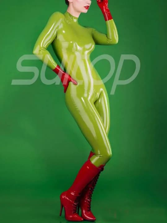 catsuit da donna in lattice di gomma (senza guanti e piedi) (verde oliva Verde mela Amry Greenlatex)